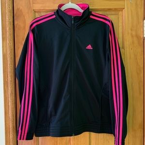 Adidas Track Jacket Black w Pink Stripes